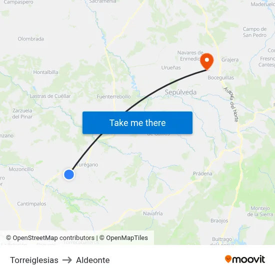 Torreiglesias to Aldeonte map