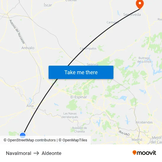 Navalmoral to Aldeonte map