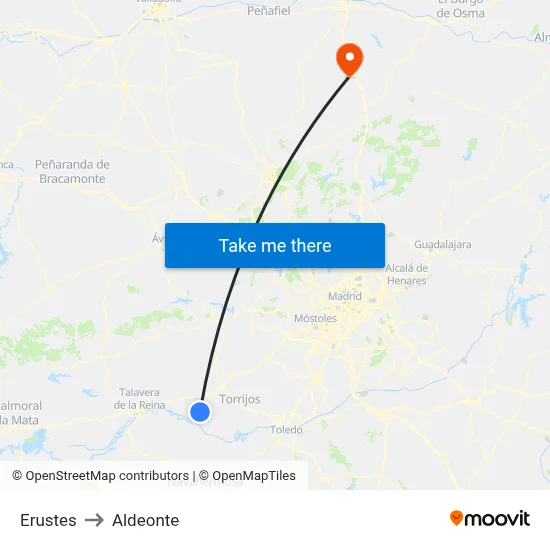Erustes to Aldeonte map