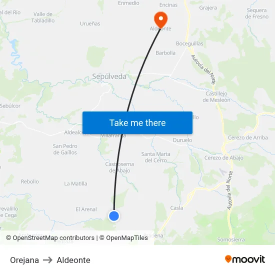Orejana to Aldeonte map