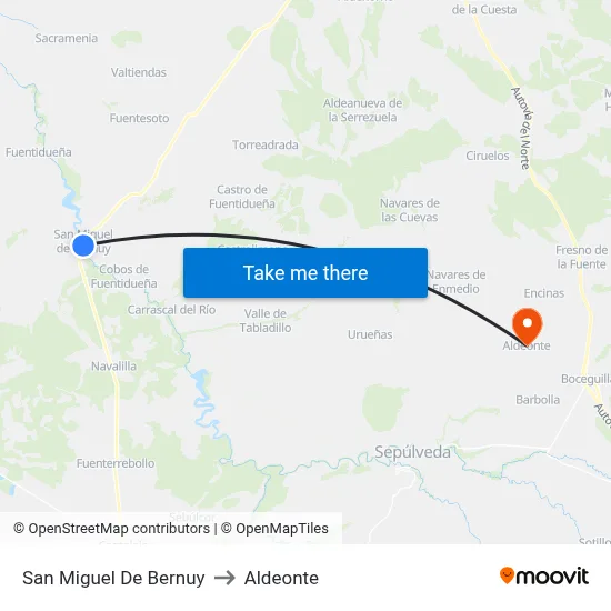 San Miguel De Bernuy to Aldeonte map