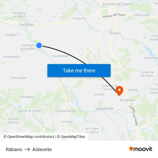 Rábano to Aldeonte map