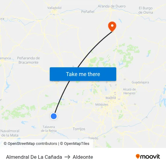 Almendral De La Cañada to Aldeonte map