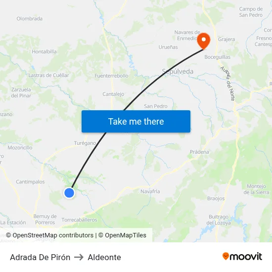 Adrada De Pirón to Aldeonte map