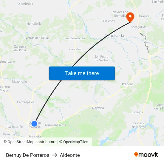 Bernuy De Porreros to Aldeonte map