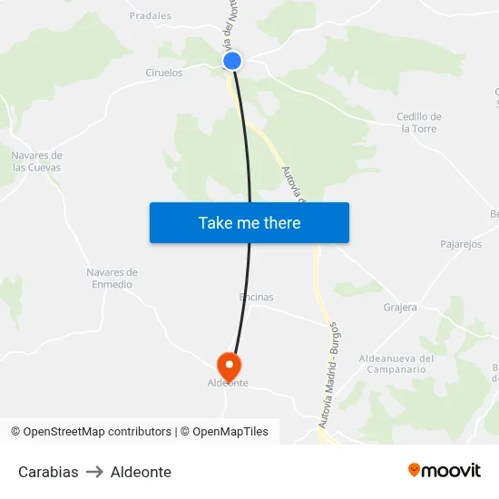 Carabias to Aldeonte map