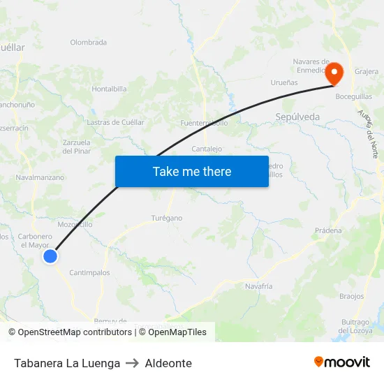 Tabanera La Luenga to Aldeonte map