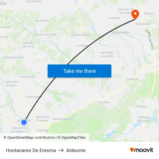 Hontanares De Eresma to Aldeonte map