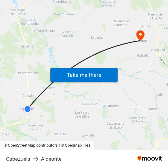 Cabezuela to Aldeonte map
