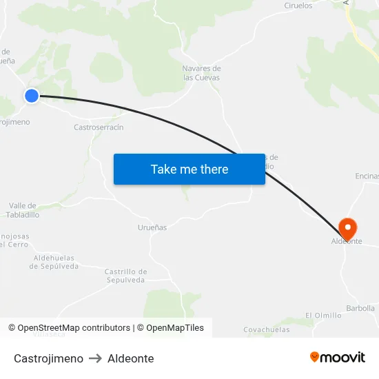 Castrojimeno to Aldeonte map