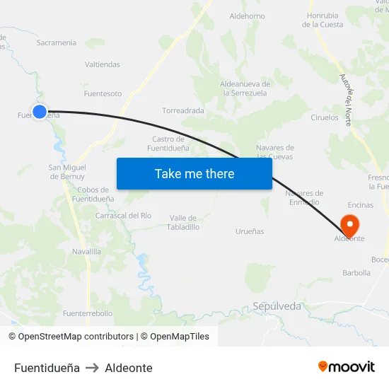 Fuentidueña to Aldeonte map