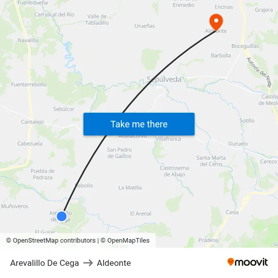 Arevalillo De Cega to Aldeonte map