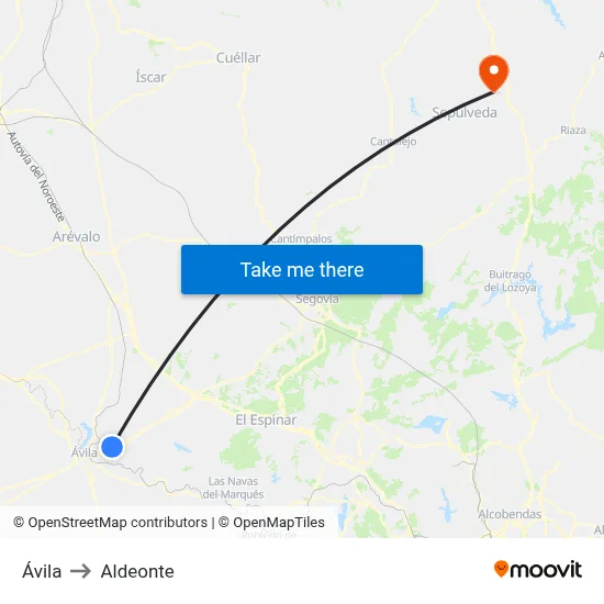 Ávila to Aldeonte map