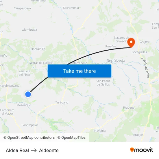 Aldea Real to Aldeonte map