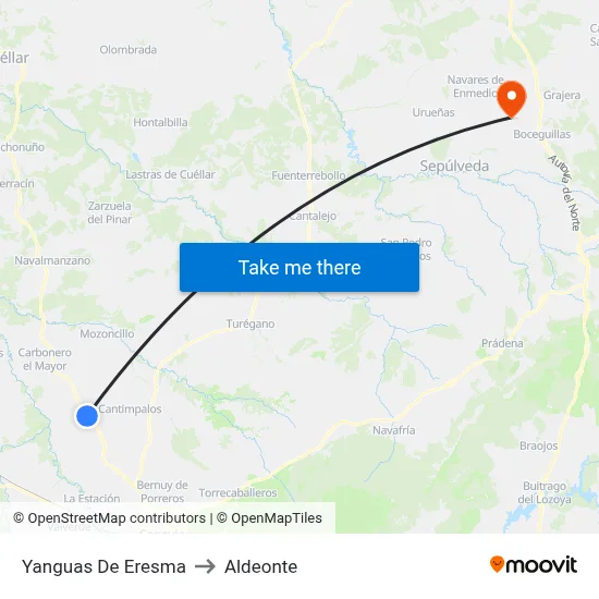 Yanguas De Eresma to Aldeonte map