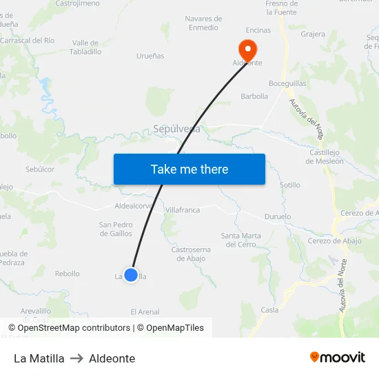 La Matilla to Aldeonte map