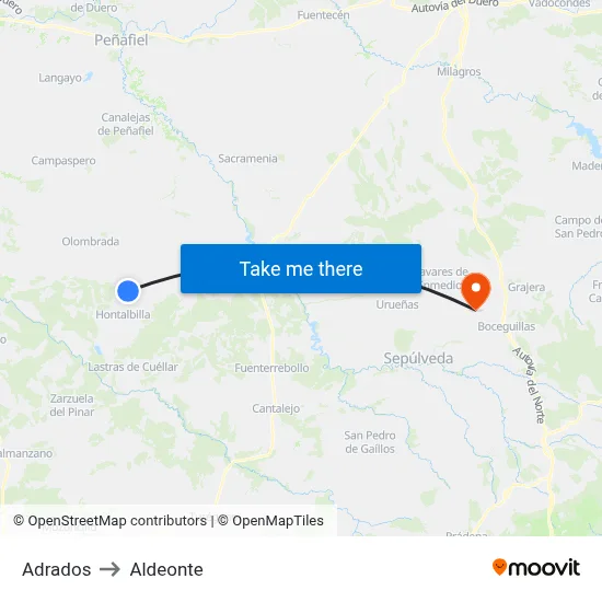 Adrados to Aldeonte map