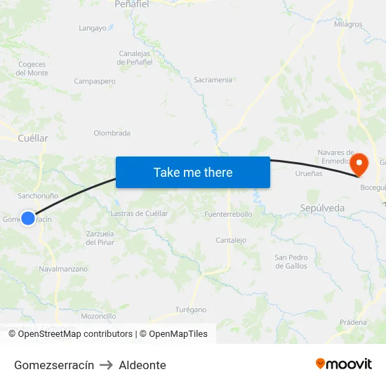 Gomezserracín to Aldeonte map