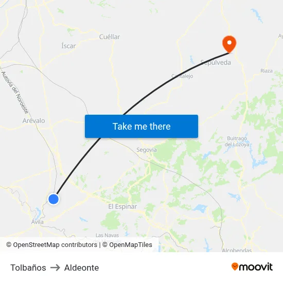 Tolbaños to Aldeonte map