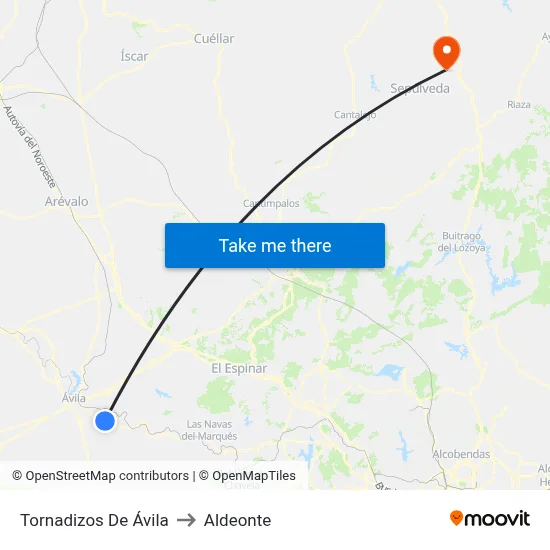 Tornadizos De Ávila to Aldeonte map