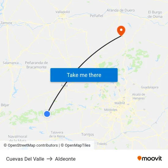 Cuevas Del Valle to Aldeonte map