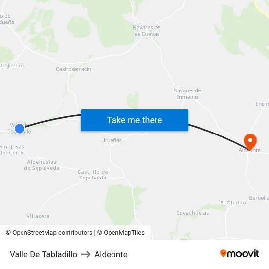 Valle De Tabladillo to Aldeonte map