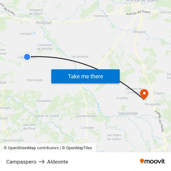 Campaspero to Aldeonte map