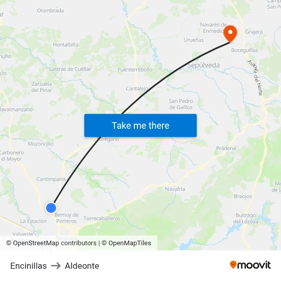 Encinillas to Aldeonte map