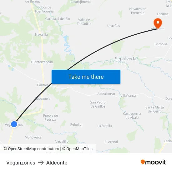 Veganzones to Aldeonte map