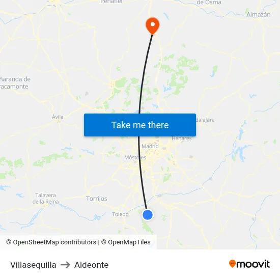 Villasequilla to Aldeonte map