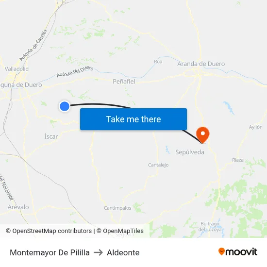 Montemayor De Pililla to Aldeonte map