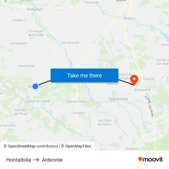 Hontalbilla to Aldeonte map