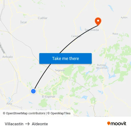 Villacastín to Aldeonte map