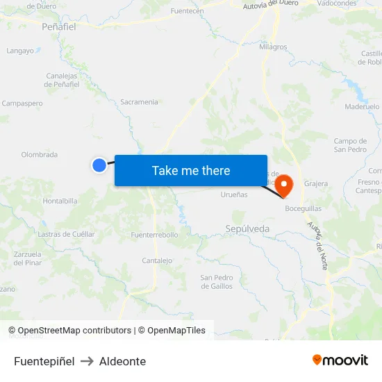 Fuentepiñel to Aldeonte map