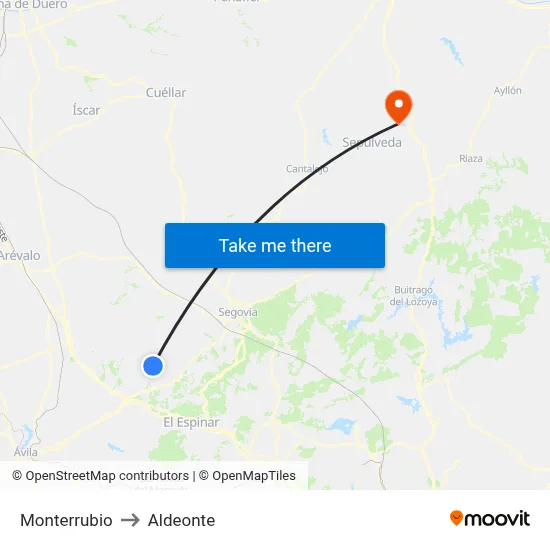 Monterrubio to Aldeonte map