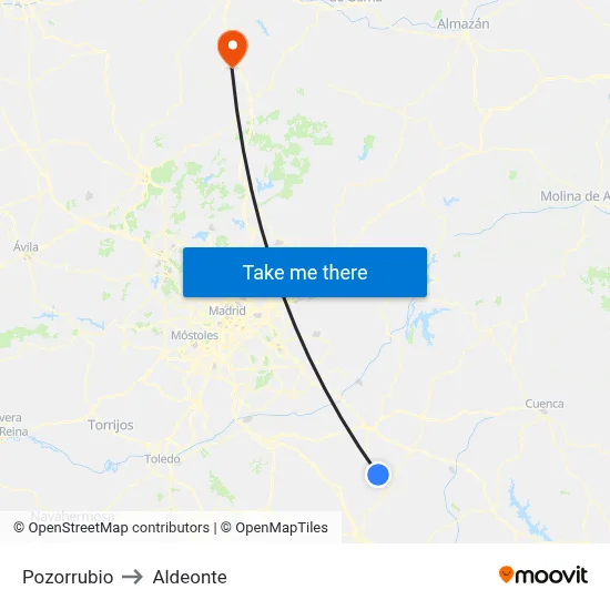 Pozorrubio to Aldeonte map