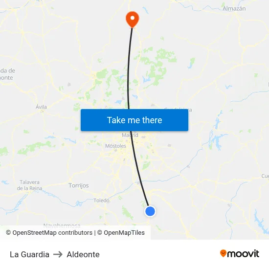 La Guardia to Aldeonte map