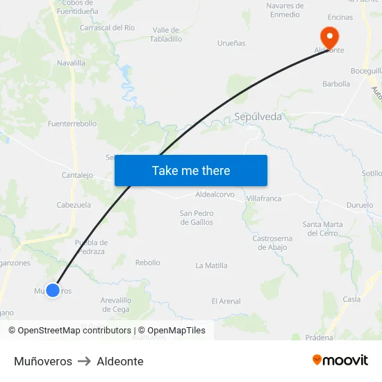 Muñoveros to Aldeonte map