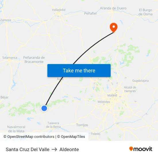 Santa Cruz Del Valle to Aldeonte map