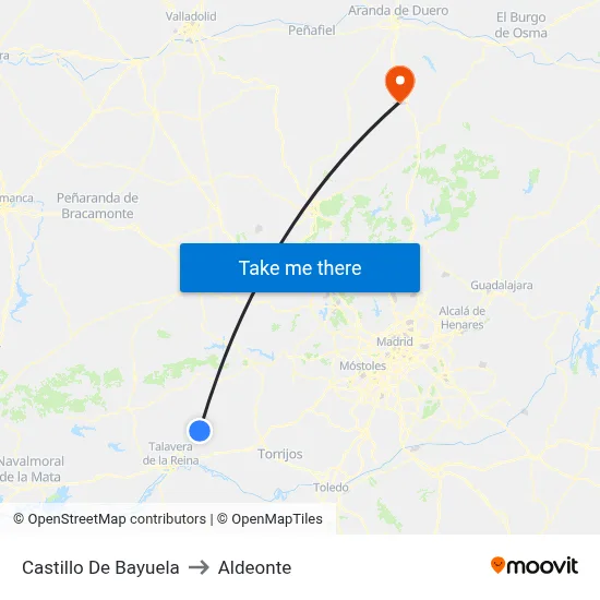 Castillo De Bayuela to Aldeonte map