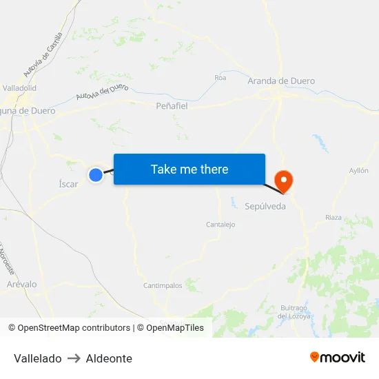 Vallelado to Aldeonte map