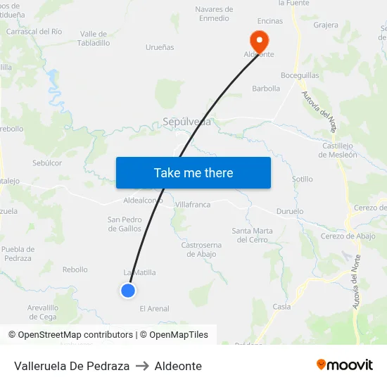 Valleruela De Pedraza to Aldeonte map