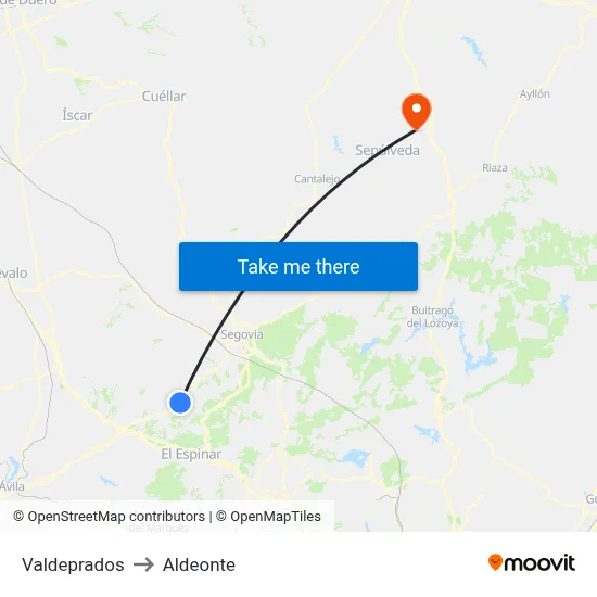 Valdeprados to Aldeonte map