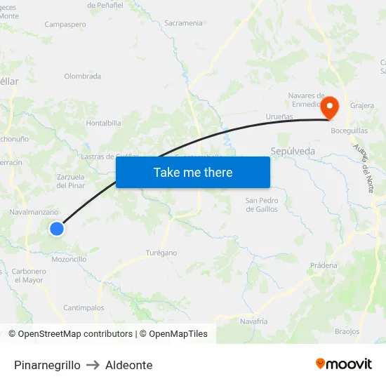 Pinarnegrillo to Aldeonte map