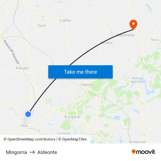 Mingorría to Aldeonte map