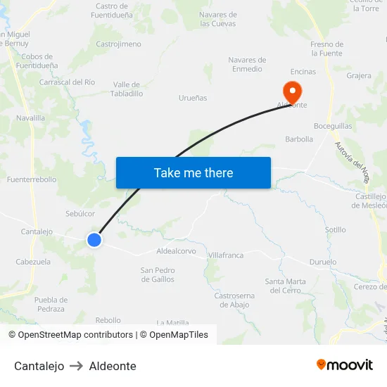 Cantalejo to Aldeonte map
