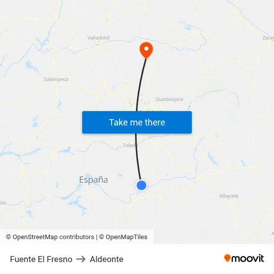 Fuente El Fresno to Aldeonte map