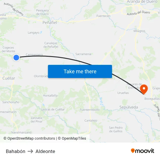 Bahabón to Aldeonte map