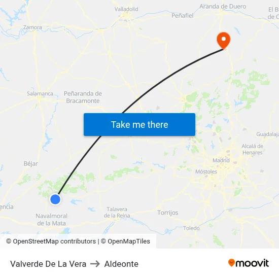 Valverde De La Vera to Aldeonte map