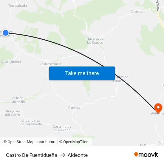 Castro De Fuentidueña to Aldeonte map